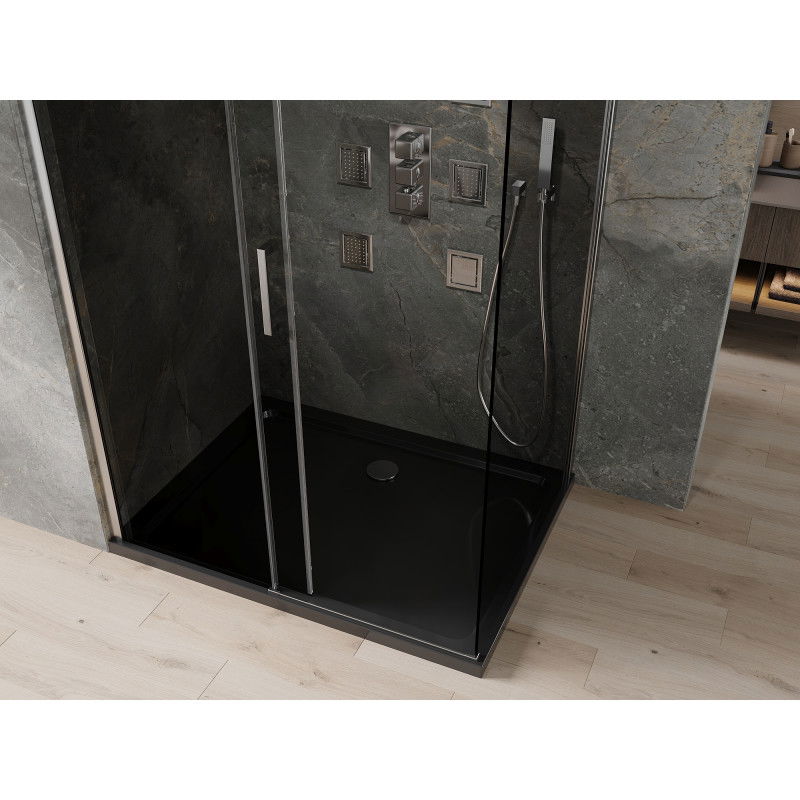 Mexen Omega sliding shower enclosure 120 x 80 cm, graphite, chrome + Flat tray, black - 825-120-080-01-40-4070
