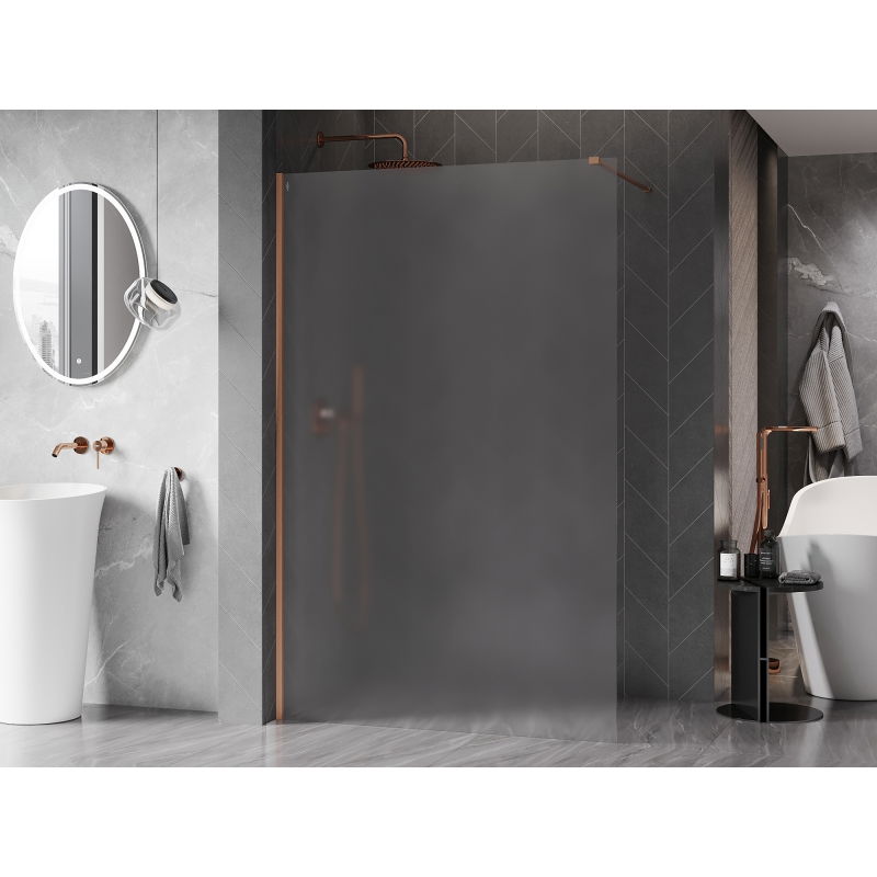Mexen Kioto-X Walk-in Shower Wall 50 x 200 cm, Frosted 10 mm, Brushed Copper - 800-050-101-65-30-X