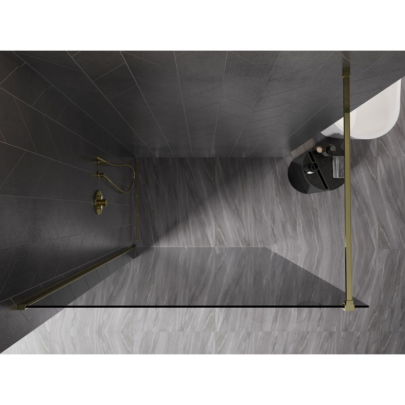 Mexen Kioto-X Walk-in Shower Wall 130 x 200 cm, Graphite 10 mm, Gold - 800-130-101-50-40-X