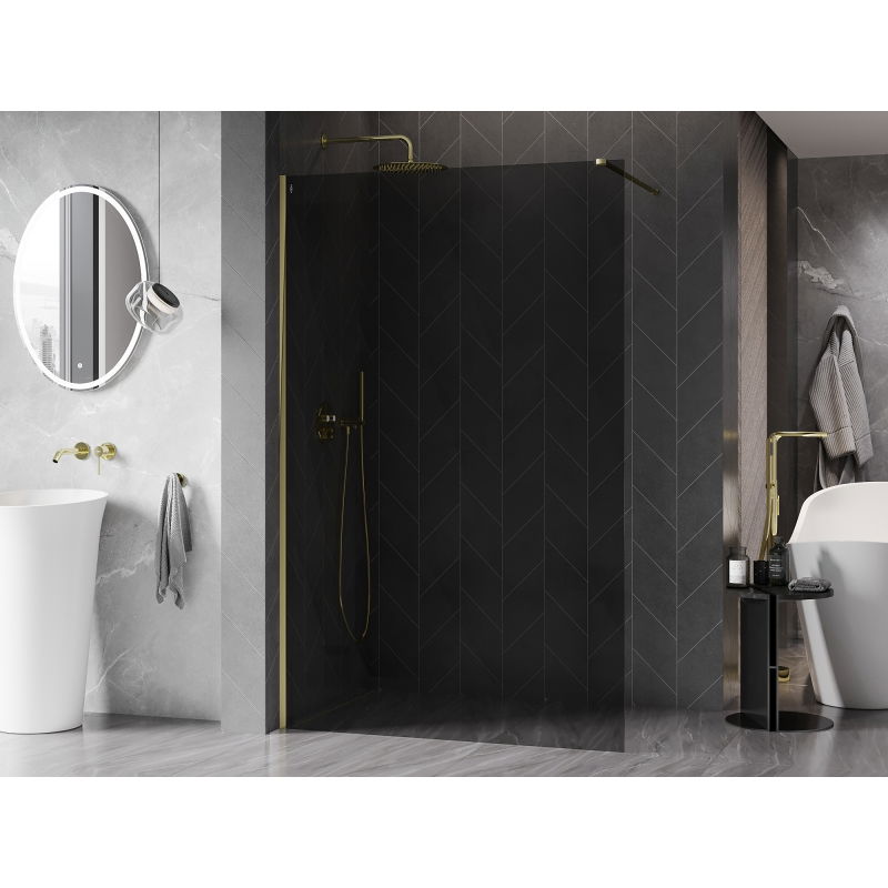 Mexen Kioto-X Walk-in Shower Wall 160 x 200 cm, Graphite 10 mm, Gold - 800-160-101-50-40-X