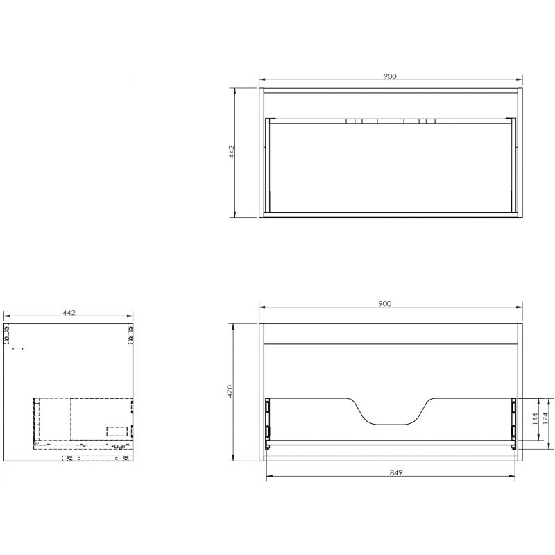 Mexen Box-A cabinet corpus for washbasin 90 cm, 1 drawer, grey matt - 91AX0-0900-470-1-62