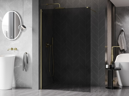 Mexen Kioto-X Walk-in Shower Screen 130 x 200 cm, Graphite 10 mm, Brushed Gold - 800-130-101-55-40-X
