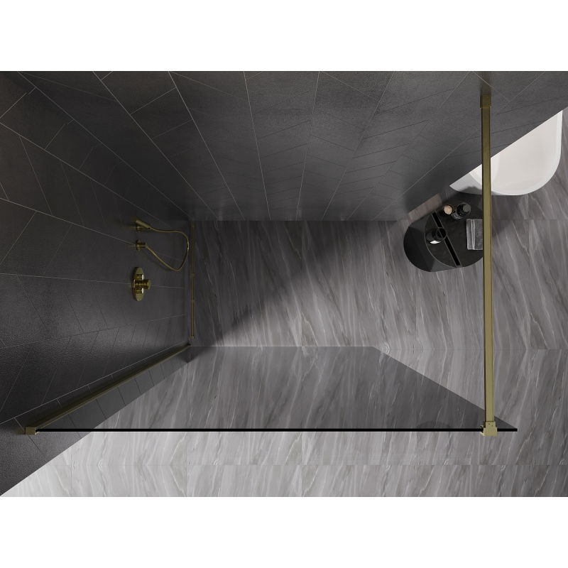 Mexen Kioto-X Walk-in Shower Screen 130 x 200 cm, Graphite 10 mm, Brushed Gold - 800-130-101-55-40-X