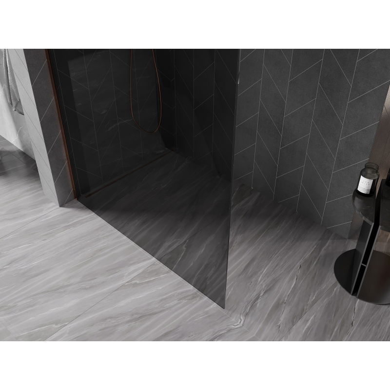 Mexen Kioto-X Walk-in Shower Wall 90 x 200 cm, Graphite 10 mm, Rose Gold - 800-090-101-60-40-X