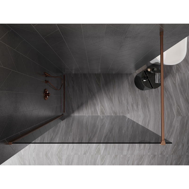 Mexen Kioto-X Walk-in Shower Screen 140 x 200 cm, Graphite 10 mm, Brushed Copper - 800-140-101-65-40-X