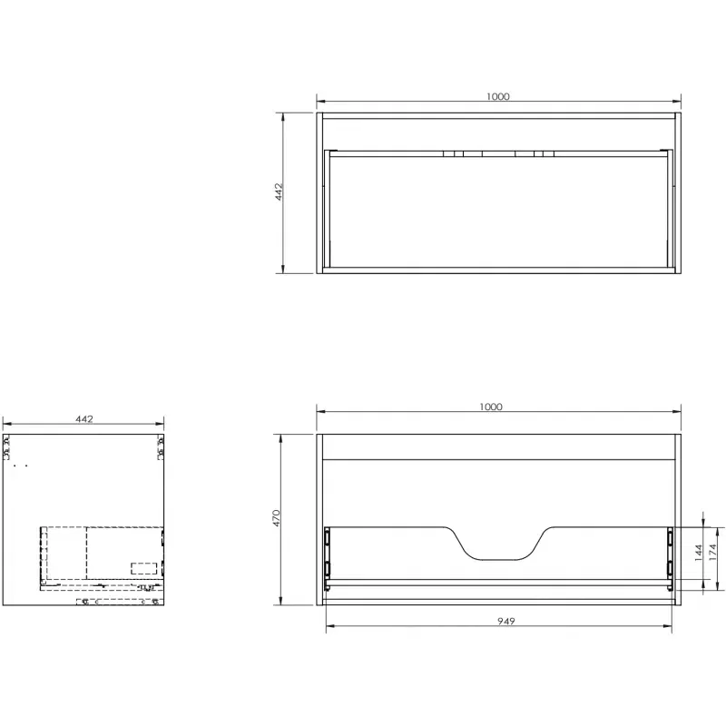 Mexen Box-A cabinet body for washbasin 100 cm, 1 drawer, black matte - 91AX0-1000-470-1-71