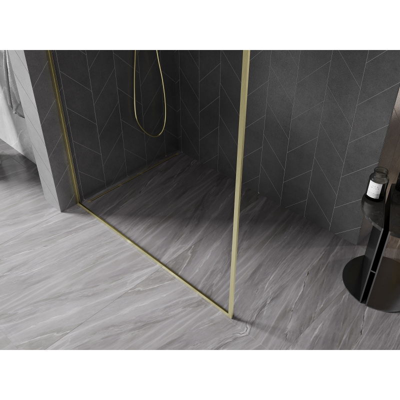 Mexen Kioto-XF Walk-in Shower Screen with Frame 70 x 202 cm, Transparent 10 mm, Brushed Gold - 800-070-104-55-00-X