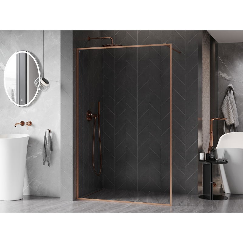 Mexen Kioto-XF Walk-in Shower Screen with Frame 60 x 202 cm, Transparent 10 mm, Brushed Copper - 800-060-104-65-00-X