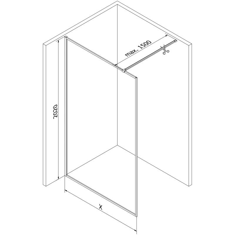 Mexen Kioto-XF Walk-in Shower Wall with Frame 50 x 202 cm, Transparent 10 mm, Brushed Gun Gray - 800-050-104-66-00-X