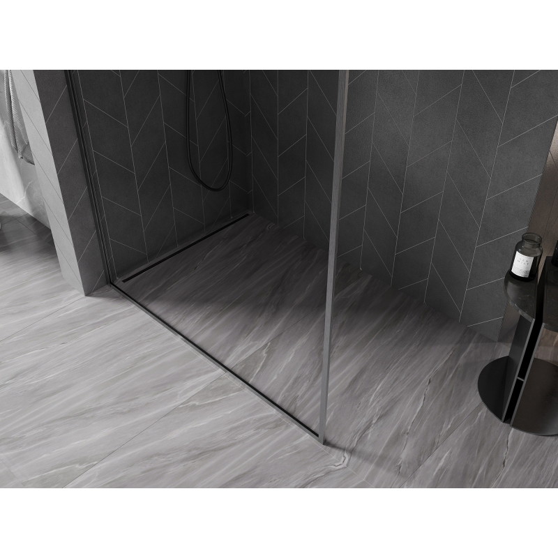 Mexen Kioto-XF Walk-in Shower Wall with Frame 50 x 202 cm, Transparent 10 mm, Brushed Gun Gray - 800-050-104-66-00-X