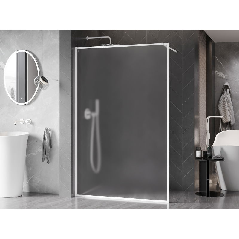 Mexen Kioto-XF Walk-in Shower Wall with Frame 90 x 202 cm, Frosted 10 mm, White - 800-090-104-20-30-X