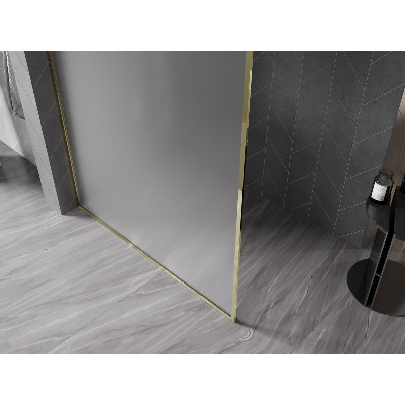 Mexen Kioto-XF Walk-in shower wall with frame 50 x 202 cm, frost 10 mm, gold - 800-050-104-50-30-X