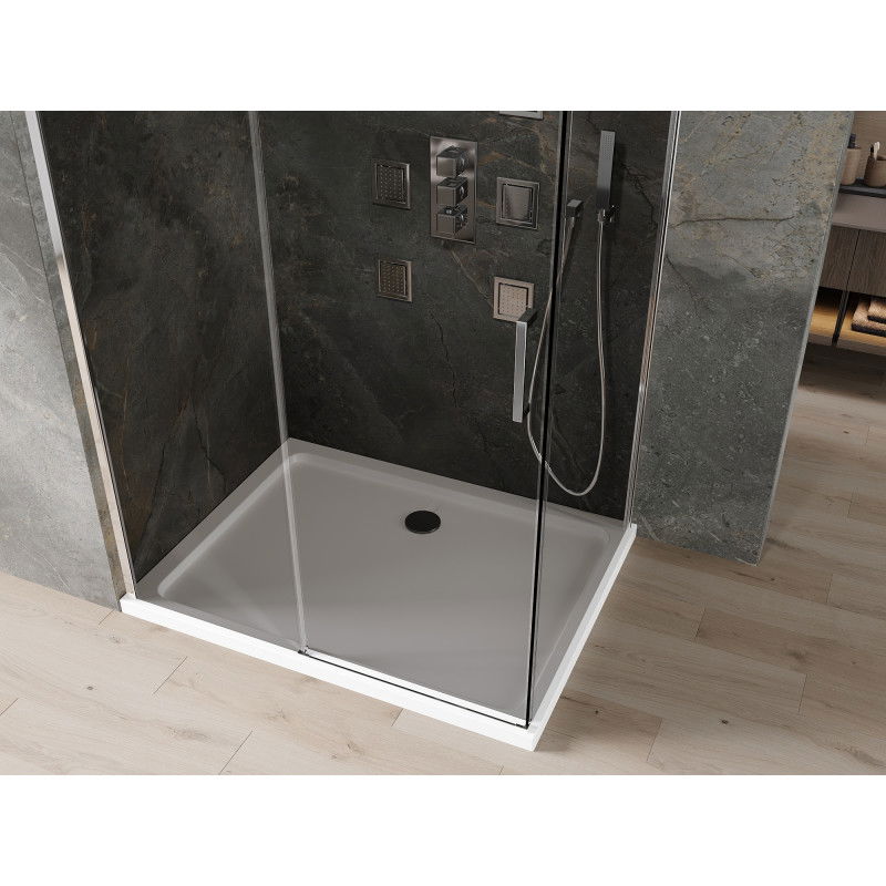 Mexen Omega 120 x 100 cm Sliding Shower Enclosure, Graphite, Chrome + Flat Tray, White - 825-120-100-01-40-4010
