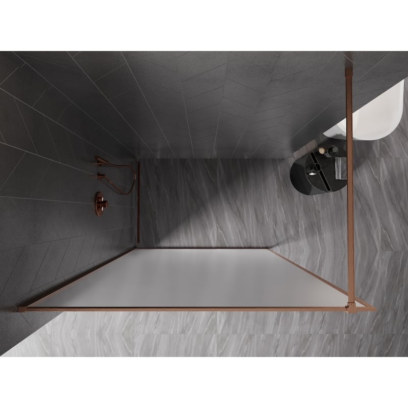 Mexen Kioto-XF Walk-in Shower Wall with Frame 130 x 202 cm, Frosted 10 mm, Brushed Copper - 800-130-104-65-30-X