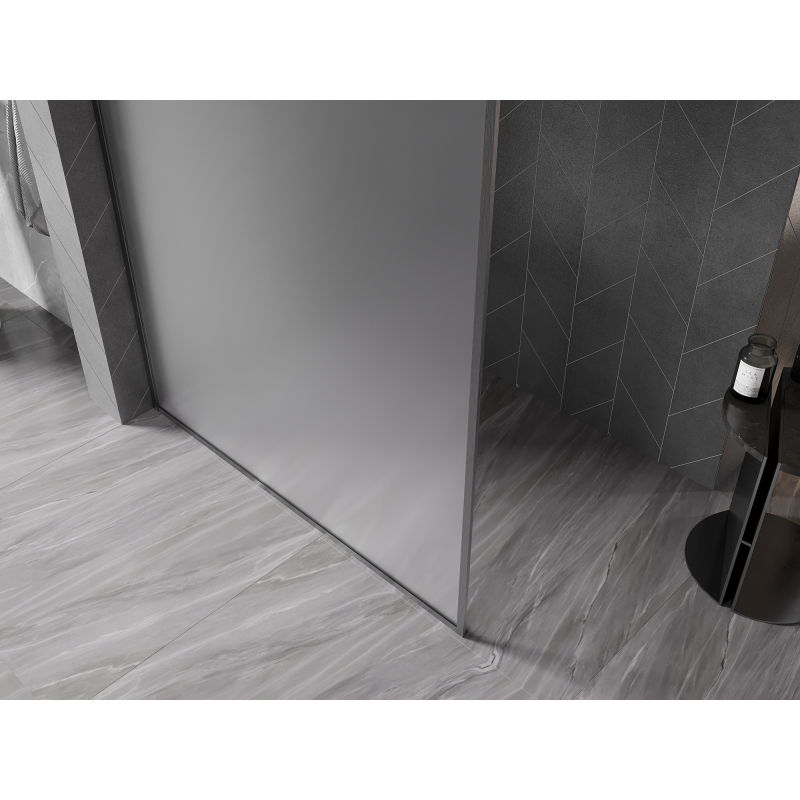 Mexen Kioto-XF Walk-in Shower Wall with Frame 70 x 202 cm, Frosted 10 mm, Brushed Gun Gray - 800-070-104-66-30-X