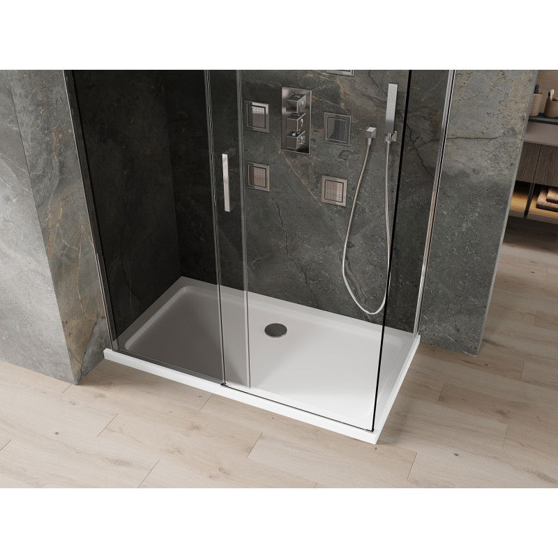 Mexen Omega sliding shower cabin 130 x 70 cm, graphite, chrome + Flat shower tray, white - 825-130-070-01-40-4010