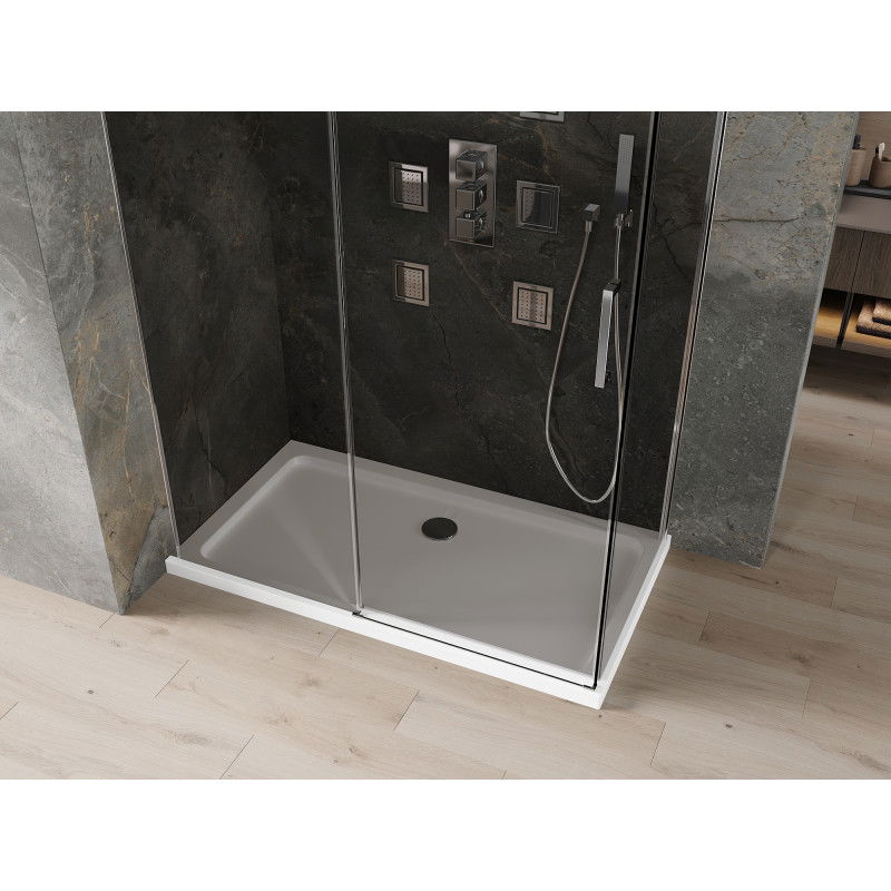 Mexen Omega sliding shower cabin 130 x 70 cm, graphite, chrome + Flat shower tray, white - 825-130-070-01-40-4010