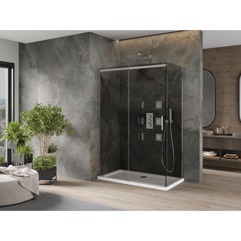 Mexen Omega sliding shower cabin 130 x 70 cm, graphite, chrome + Flat shower tray, white - 825-130-070-01-40-4010