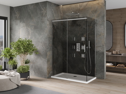 Mexen Omega extendable shower cubicle 130 x 70 cm, Graphite, Chrome + shower tray Flat, bialy - 825-130-070-01-40-4010
