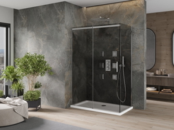 Mexen Omega sliding shower cabin 130 x 70 cm, graphite, chrome + Flat, white shower tray - 825-130-070-01-40-4010
