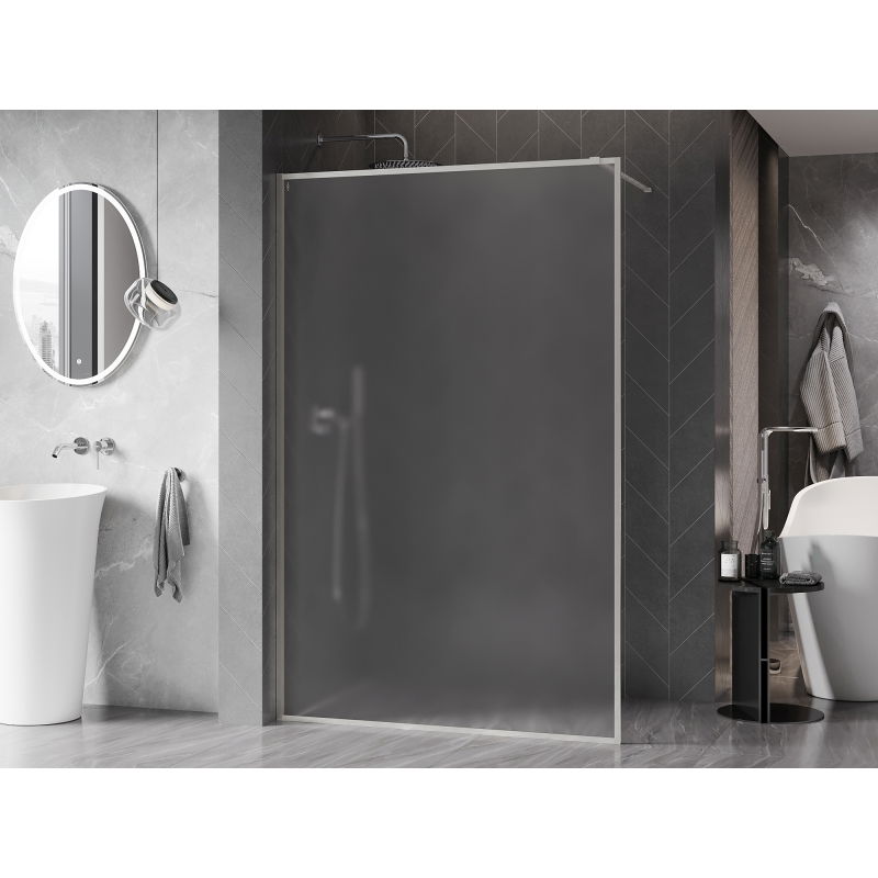 Mexen Kioto-XF Walk-in Shower Wall with Frame 90 x 202 cm, Frosted 10 mm, Brushed Nickel - 800-090-104-97-30-X