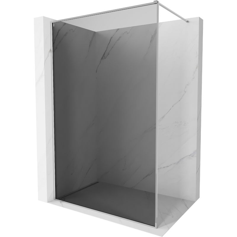 Mexen Kioto-XF Walk-in Shower Wall with Frame 90 x 202 cm, Graphite 10 mm, Chrome - 800-090-104-01-40-X