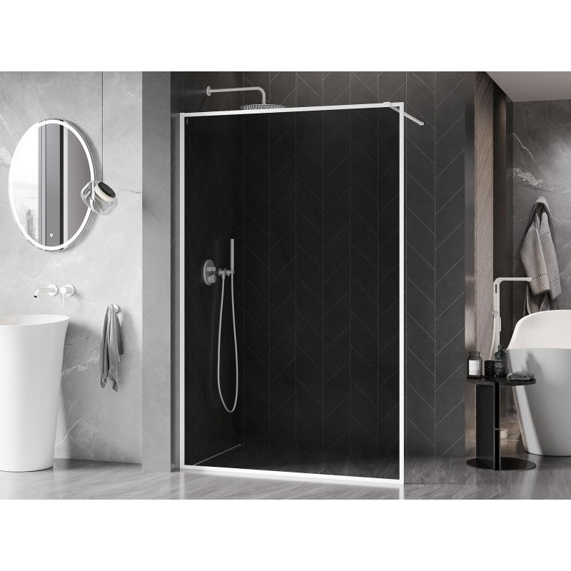 Mexen Kioto-XF Walk-in Shower Wall with Frame 60 x 202 cm, Graphite 10 mm, White - 800-060-104-20-40-X