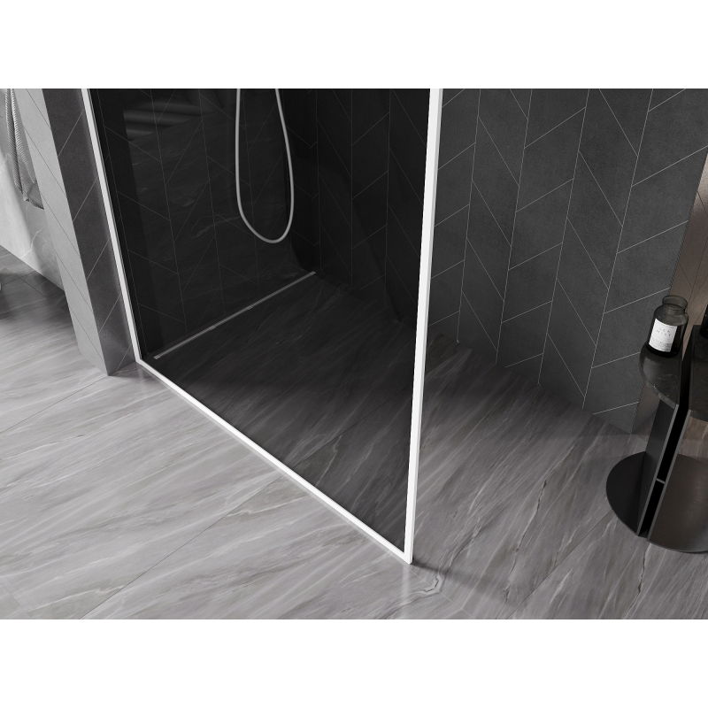 Mexen Kioto-XF Walk-in Shower Wall with Frame 100 x 202 cm, Graphite 10 mm, White - 800-100-104-20-40-X