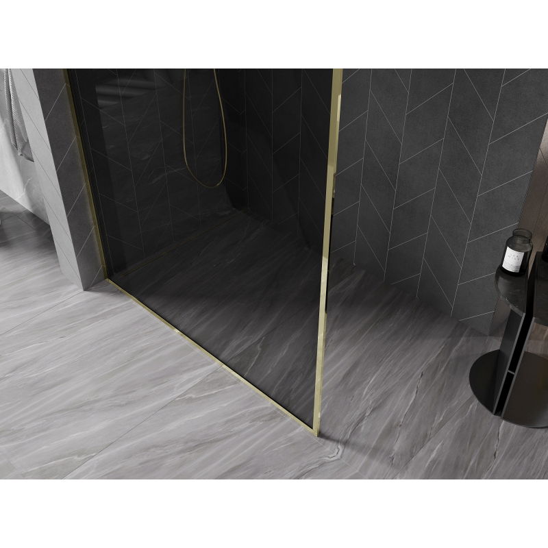Mexen Kioto-XF Walk-in Shower Screen with Frame 60 x 202 cm, Graphite 10 mm, Gold - 800-060-104-50-40-X