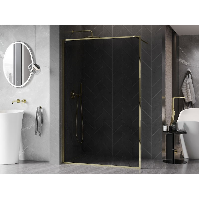 Mexen Kioto-XF Walk-in Shower Screen with Frame 60 x 202 cm, Graphite 10 mm, Gold - 800-060-104-50-40-X