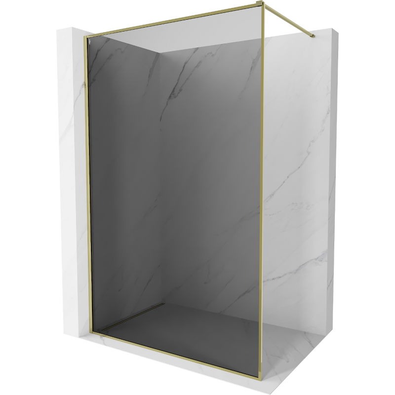 Mexen Kioto-XF Walk-in Shower Wall with Frame 140 x 202 cm, Graphite 10 mm, Gold - 800-140-104-50-40-X