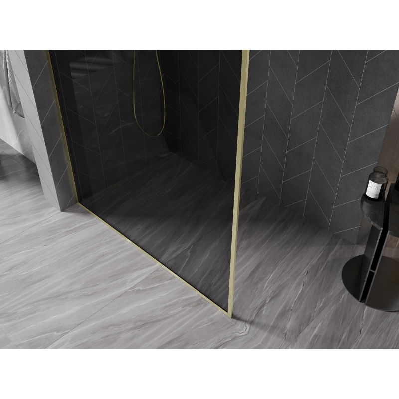 Mexen Kioto-XF Walk-In Shower Wall with Frame 60 x 202 cm, Graphite 10 mm, Brushed Gold - 800-060-104-55-40-X