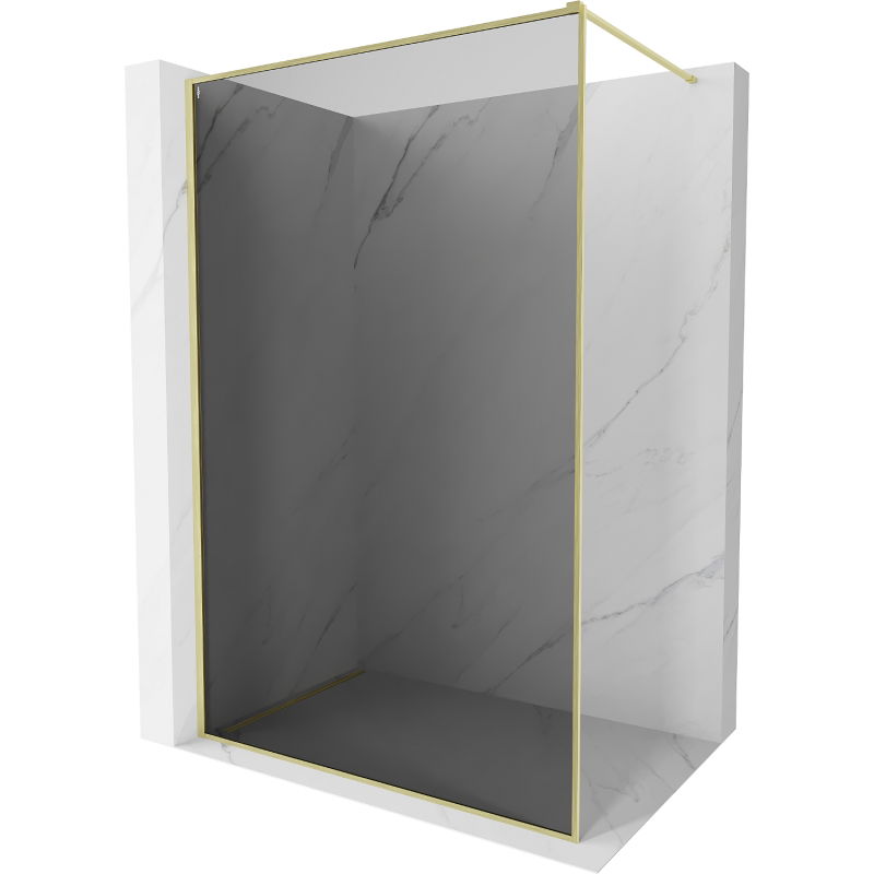 Mexen Kioto-XF Walk-in Shower Wall with Frame 120 x 202 cm, Graphite 10 mm, Brushed Gold - 800-120-104-55-40-X