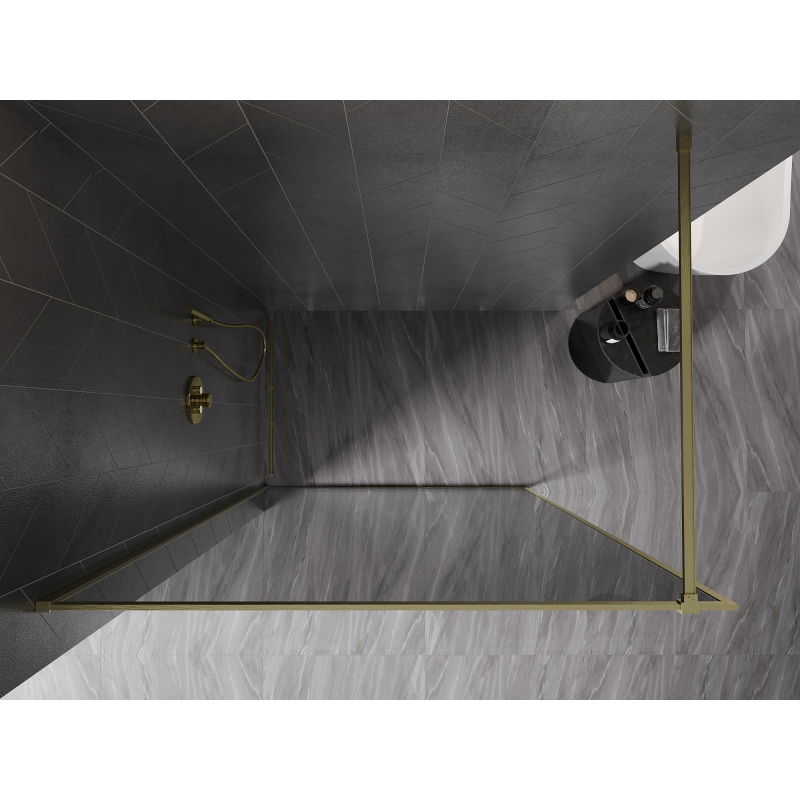 Mexen Kioto-XF Walk-in Shower Screen with Frame 160 x 202 cm, Graphite 10 mm, Brushed Gold - 800-160-104-55-40-X