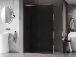 Mexen Kioto-XF Walk-in Shower Screen with Frame 50 x 202 cm, Graphite 10 mm, Rose Gold - 800-050-104-60-40-X