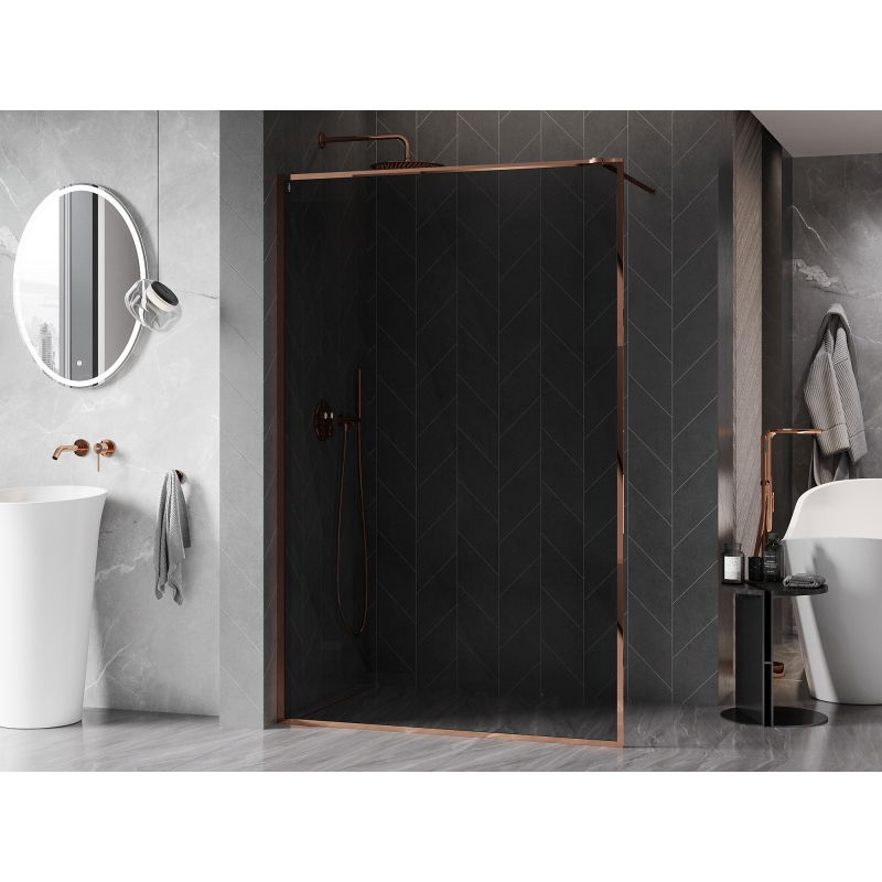 Mexen Kioto-XF Walk-in Shower Wall with Frame 140 x 202 cm, Graphite 10 mm, Rose Gold - 800-140-104-60-40-X