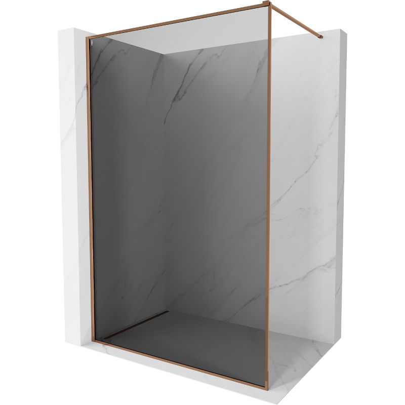 Mexen Kioto-XF Walk-in Shower Wall with Frame 150 x 202 cm, Graphite 10 mm, Rose Gold - 800-150-104-60-40-X