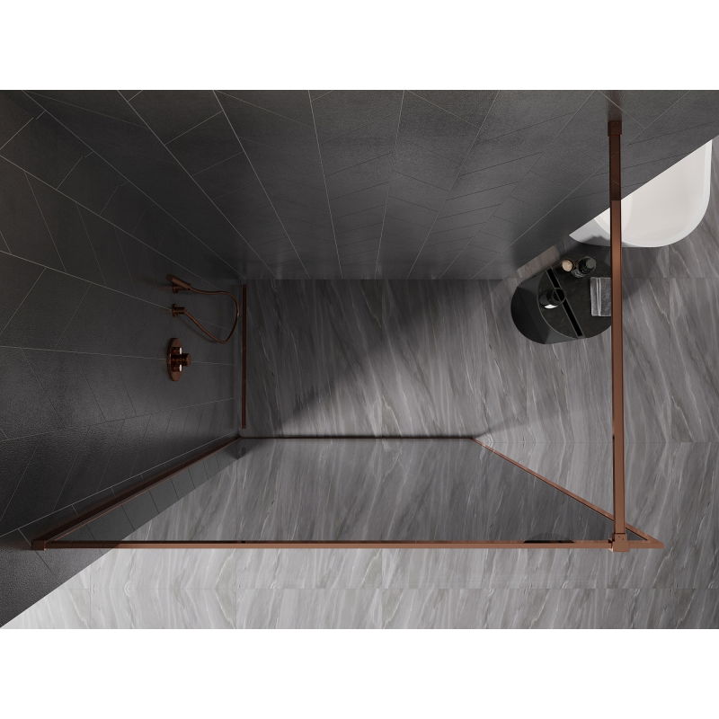 Mexen Kioto-XF Walk-in Shower Wall with Frame 150 x 202 cm, Graphite 10 mm, Rose Gold - 800-150-104-60-40-X