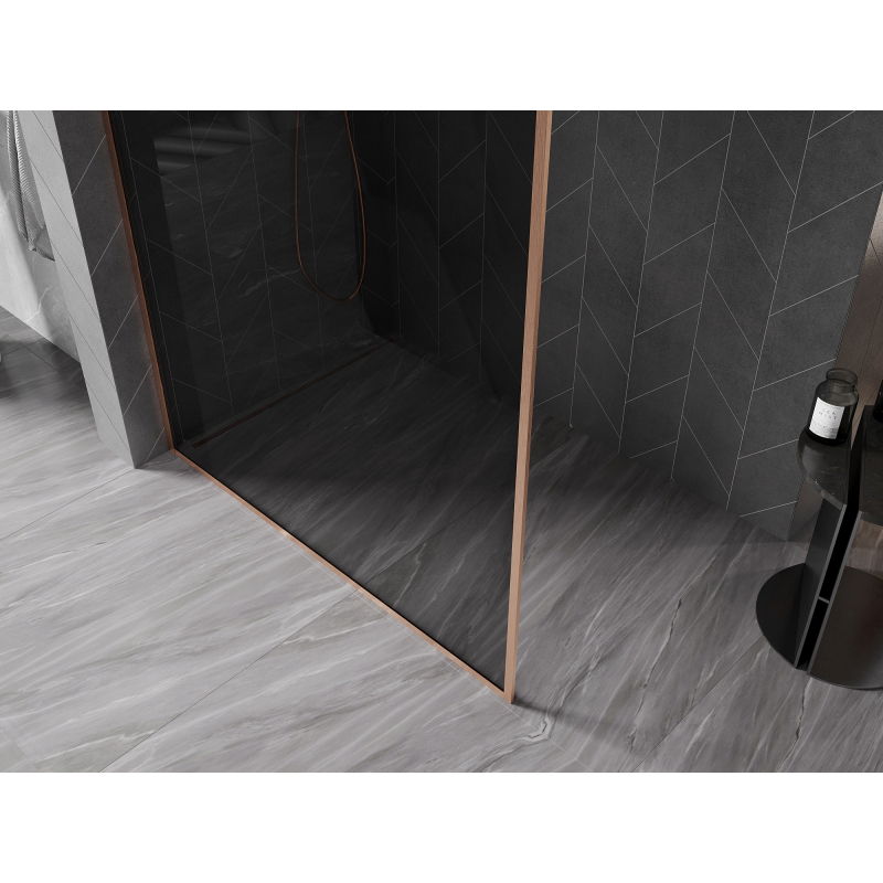 Mexen Kioto-XF Walk-in Shower Screen with Frame 100 x 202 cm, Graphite 10 mm, Brushed Copper - 800-100-104-65-40-X