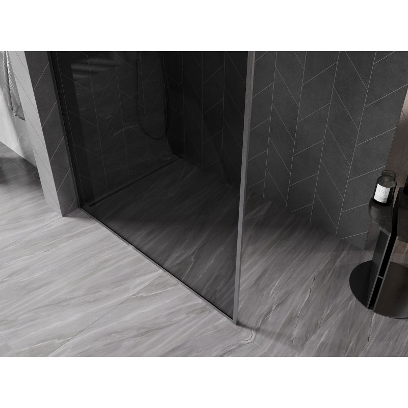 Mexen Kioto-XF Walk-in Shower Screen with Frame 130 x 202 cm, 10 mm Graphite, Brushed Gun Gray - 800-130-104-66-40-X