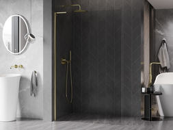 Mexen Kioto-X L Walk-in Shower Wall 100 x 200 cm, transparent 10 mm, gold - 800-100-107-50-00-X