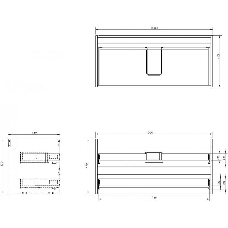 Mexen Box-A Under-Sink Cabinet Body 100 cm, 2 Drawers, Matte Grey - 91AX0-1000-470-2-62