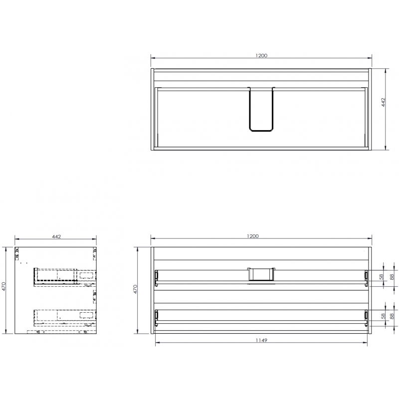 Mexen Box-A cabinet body for washbasin 120 cm, 2 drawers, matte graphite - 91AX0-1200-470-2-66