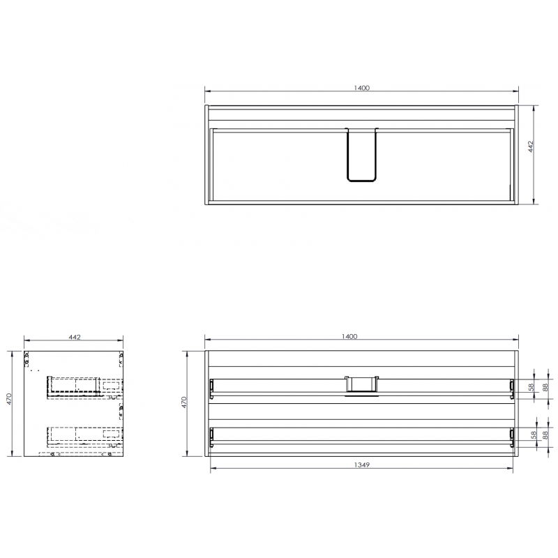 Mexen Box-A Cabinet Unit 140 cm, 2 Drawers, Matte Graphite - 91AX0-1400-470-2-66