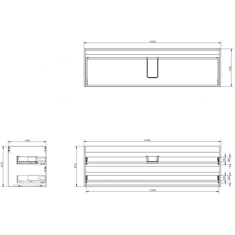 Mexen Box-A Vanity Cabinet Frame 160 cm, 2 Drawers, Matte Graphite - 91AX0-1600-470-2-66