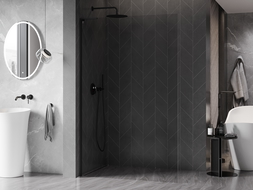 Mexen Kioto-X L Walk-in Shower Panel 90 x 200 cm, Transparent 10 mm, Black - 800-090-107-70-00-X