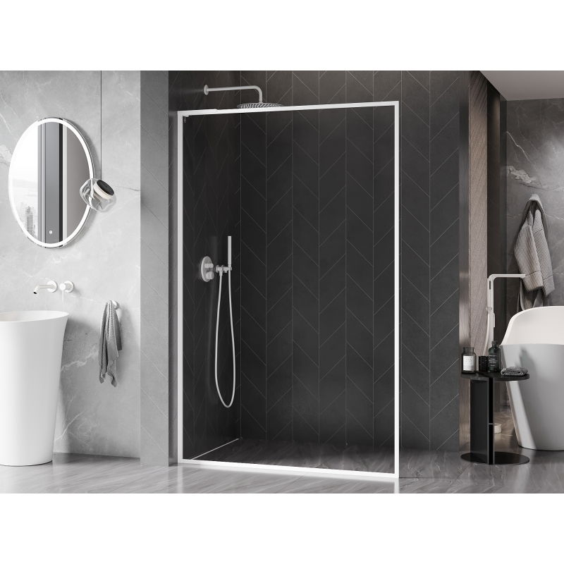 Mexen Kioto-XF L Walk-in Shower Screen with Frame 70 x 202 cm, Transparent 10 mm, White - 800-070-174-20-00-XF