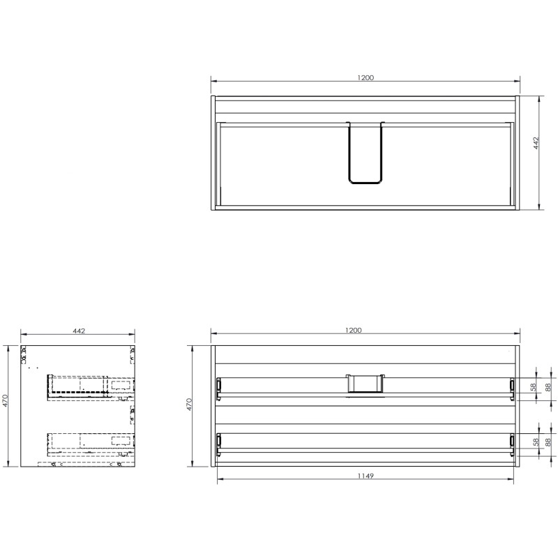 Mexen Box-A cabinet base for under-sink 120 cm, 2 drawers, black matte - 91AX0-1200-470-2-71