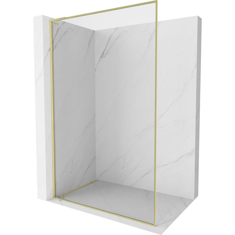 Mexen Kioto-XF L Walk-in Shower Wall with Frame 110 x 202 cm, Clear 10 mm, Brushed Gold - 800-110-174-55-00-XF