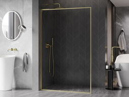 Mexen Kioto-XF L Walk-in Shower Screen with Frame 110 x 202 cm, Transparent 10 mm, Brushed Gold - 800-110-174-55-00-XF